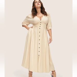 BloomChic Plus Size 5XL Plunging Neck Button Detail Pocket Maxi Dress us28